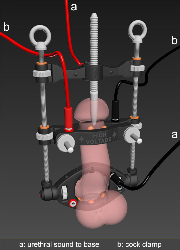 Penis Stretching Electro Rack - E-Stim Cock Electrode CBT - Ultimate Dick Torture - FREE CABLES